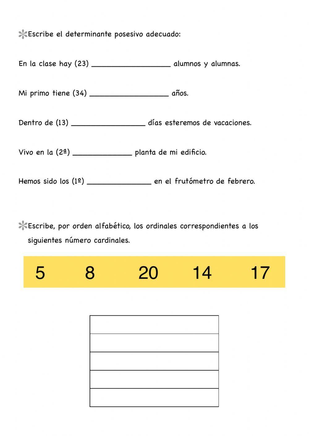 Determinantes posesivos y numerales