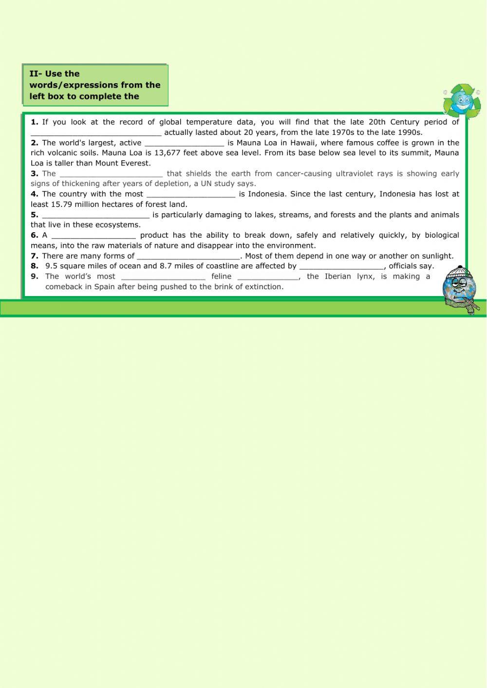 THE ENVIRONMENT - VOCABULARY ++