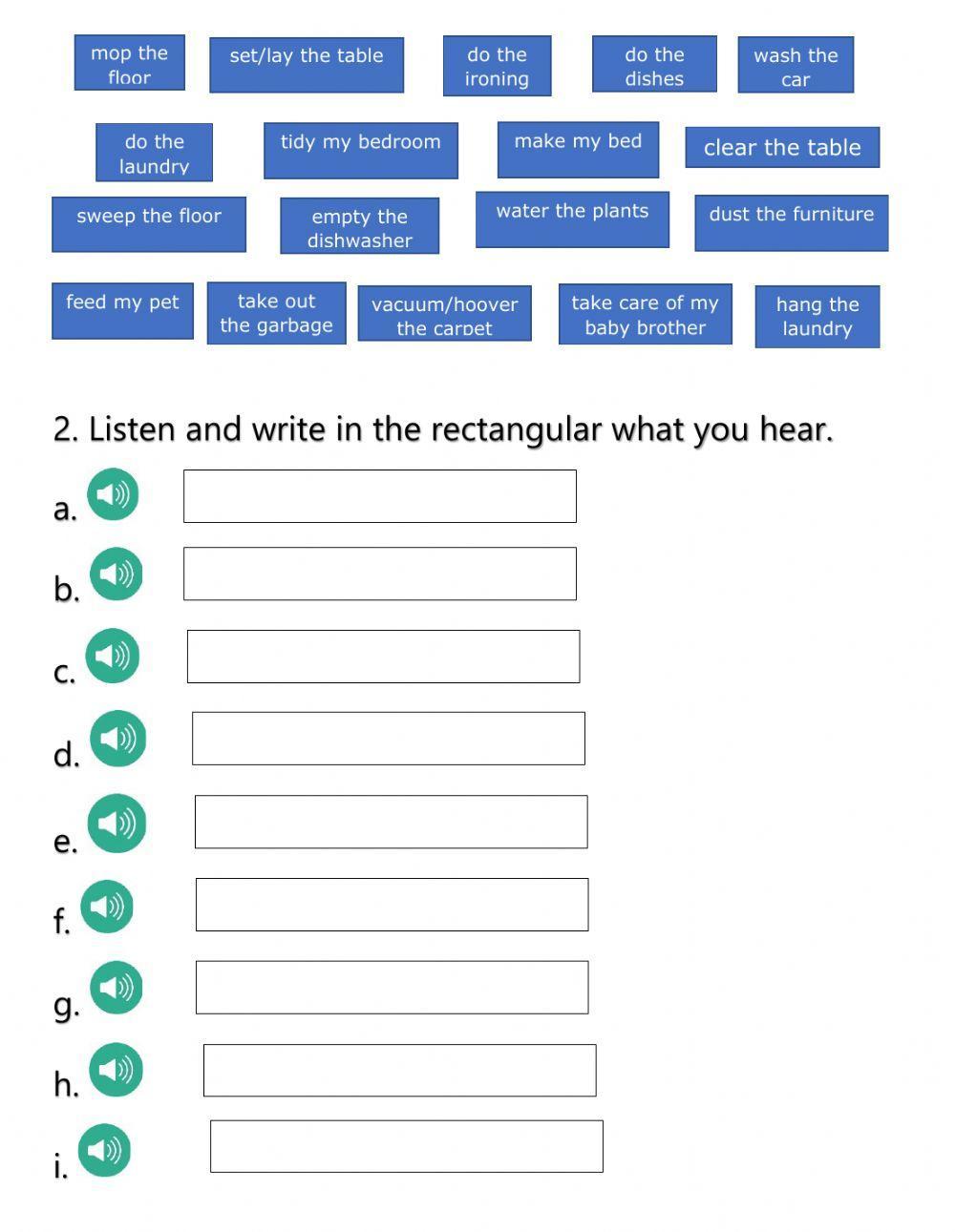 Household chores vocabulary