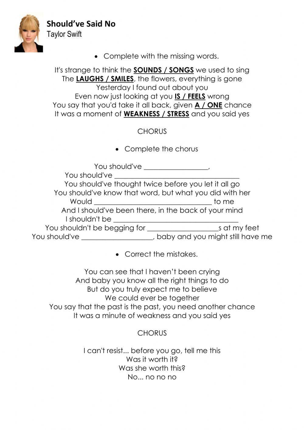 You should've said no - Taylor Swift