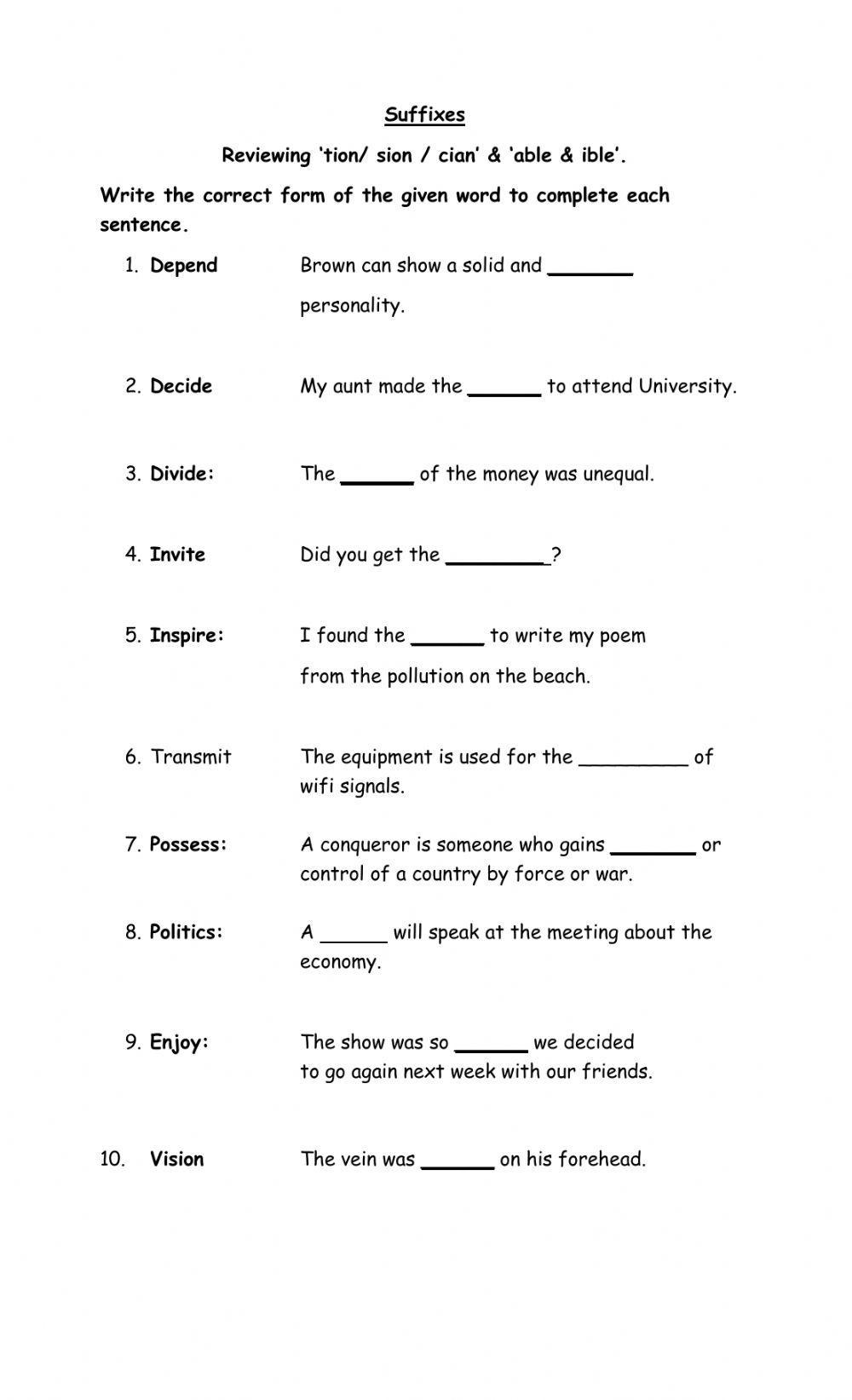 Suffixes Tion Sion Worksheet Live Worksheets 42% OFF