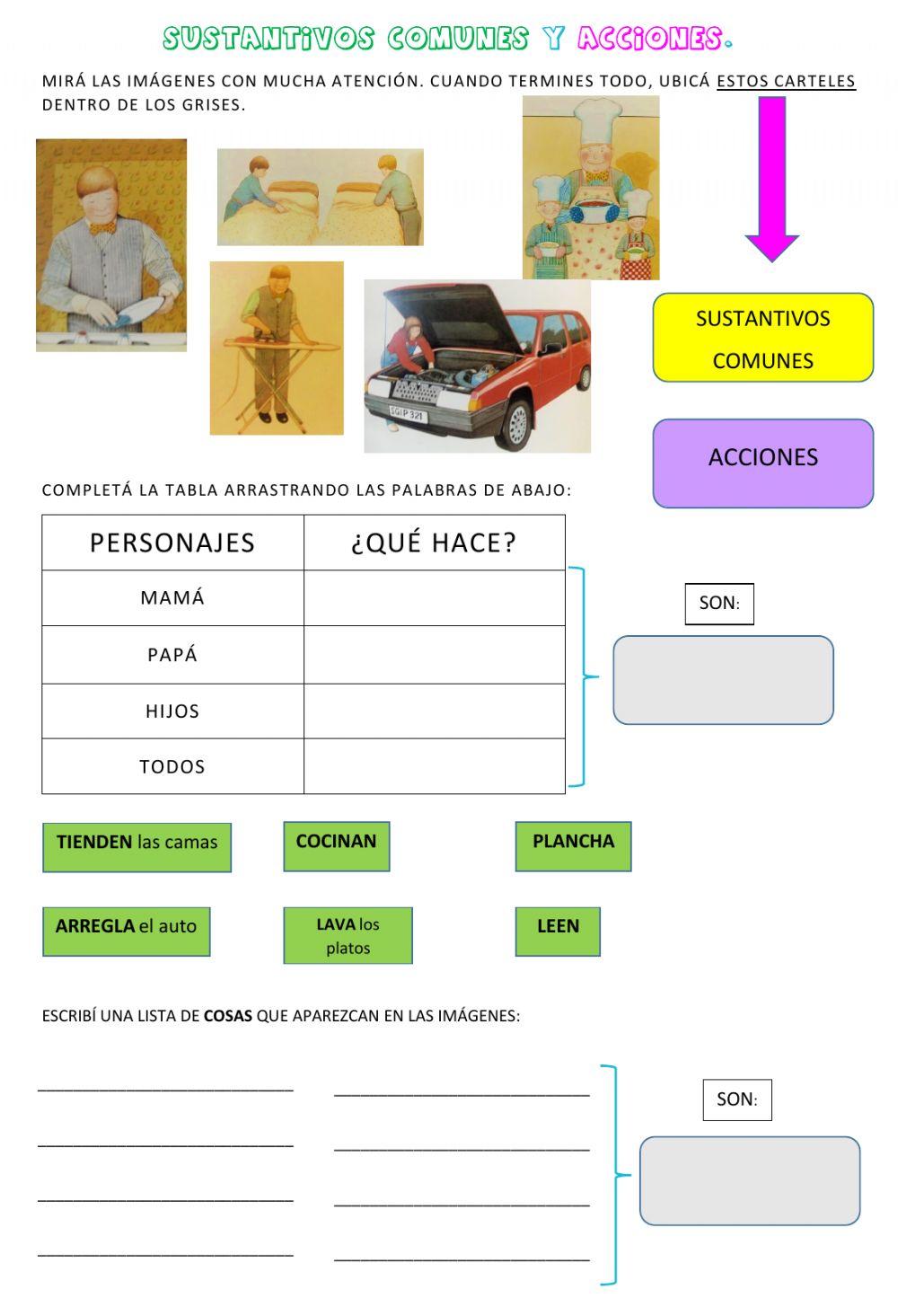 Sustantivos comunes y verbos