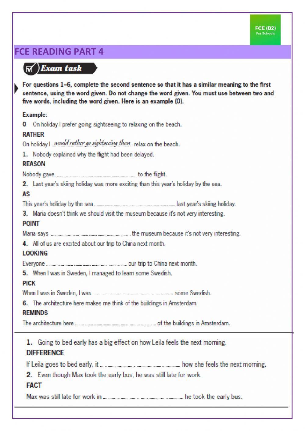 Fce b2 for schools reading