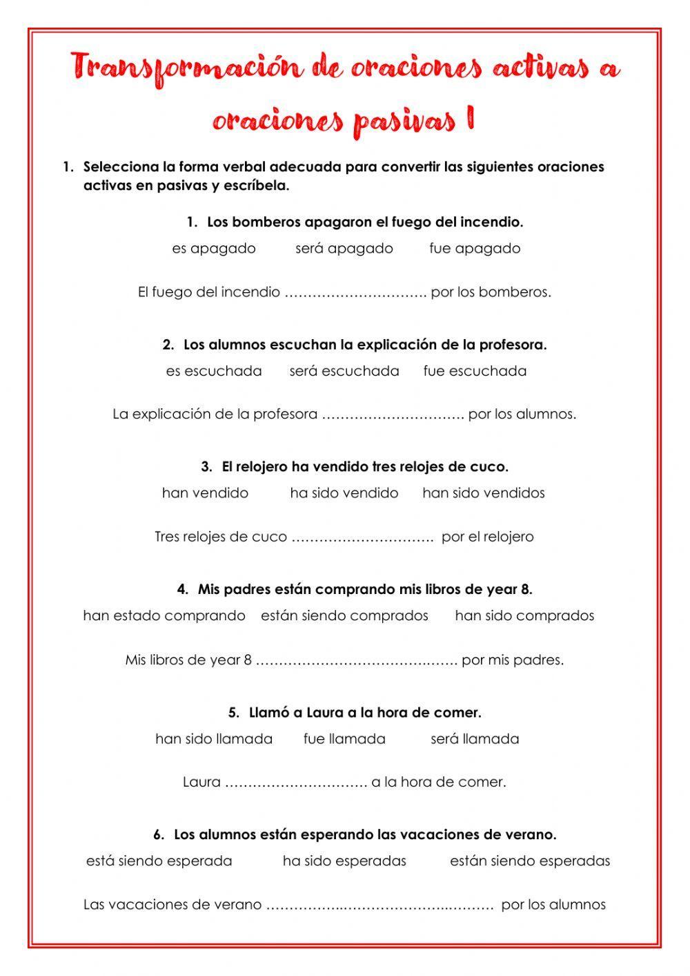 Transformación oraciones pasivas a activas I