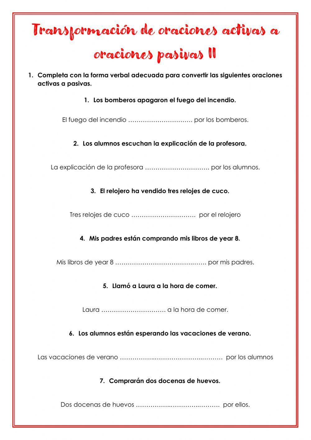 Transformación oraciones pasivas a activas II