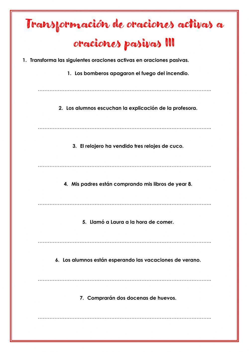 Transformación oraciones pasivas a activas III