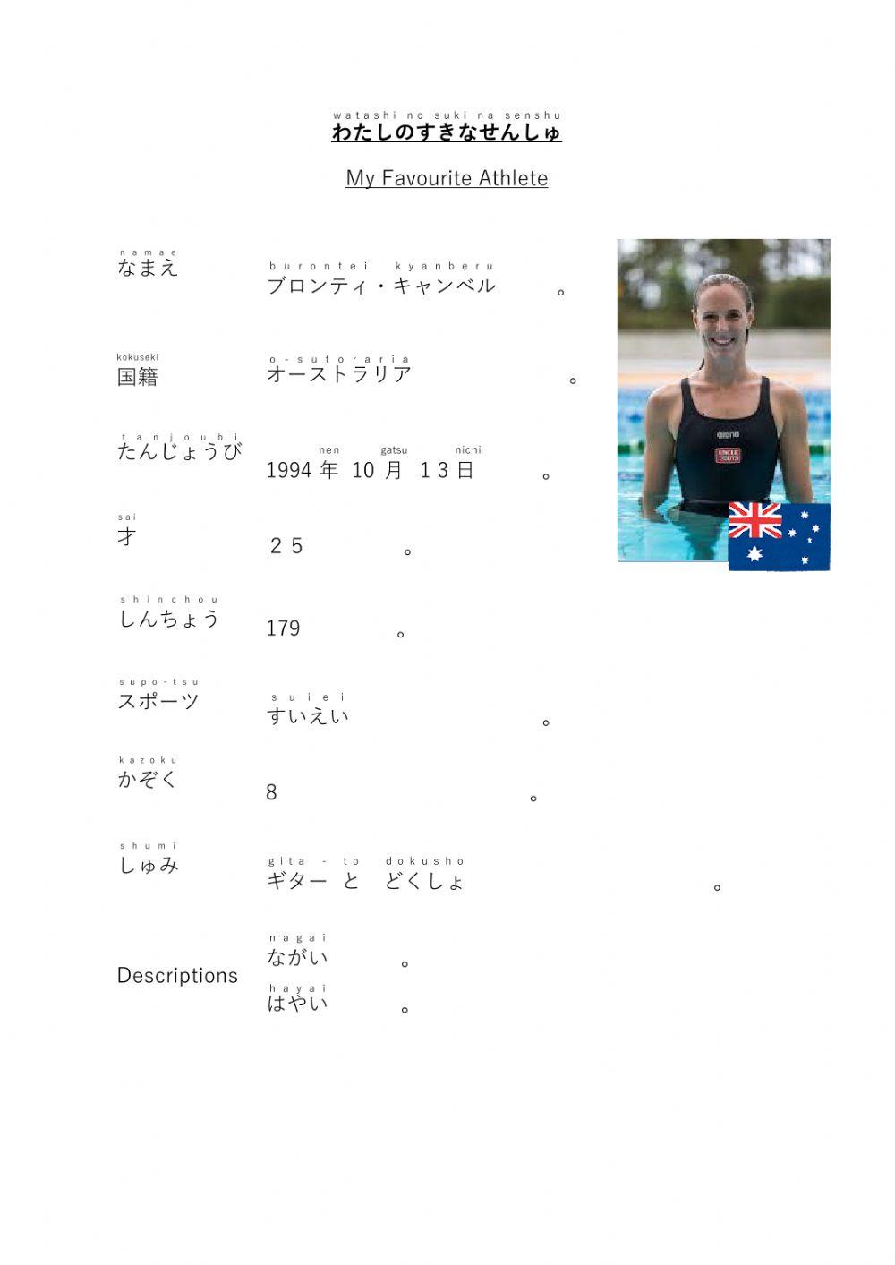 Bronte Campbell Japanese profile