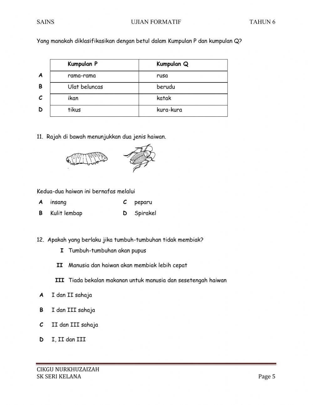 Ujian Formatif Sains Tahun 6