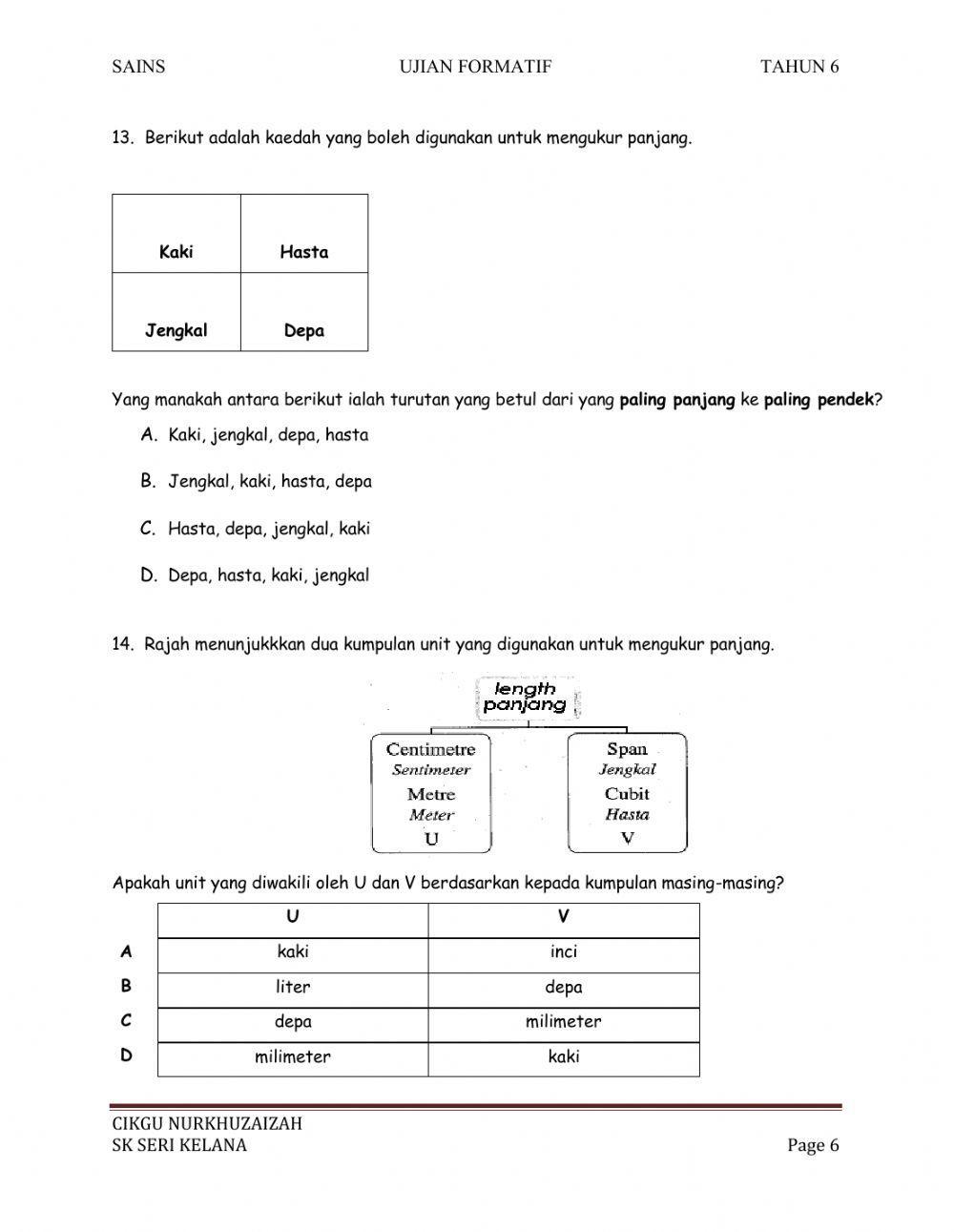 Ujian Formatif Sains Tahun 6