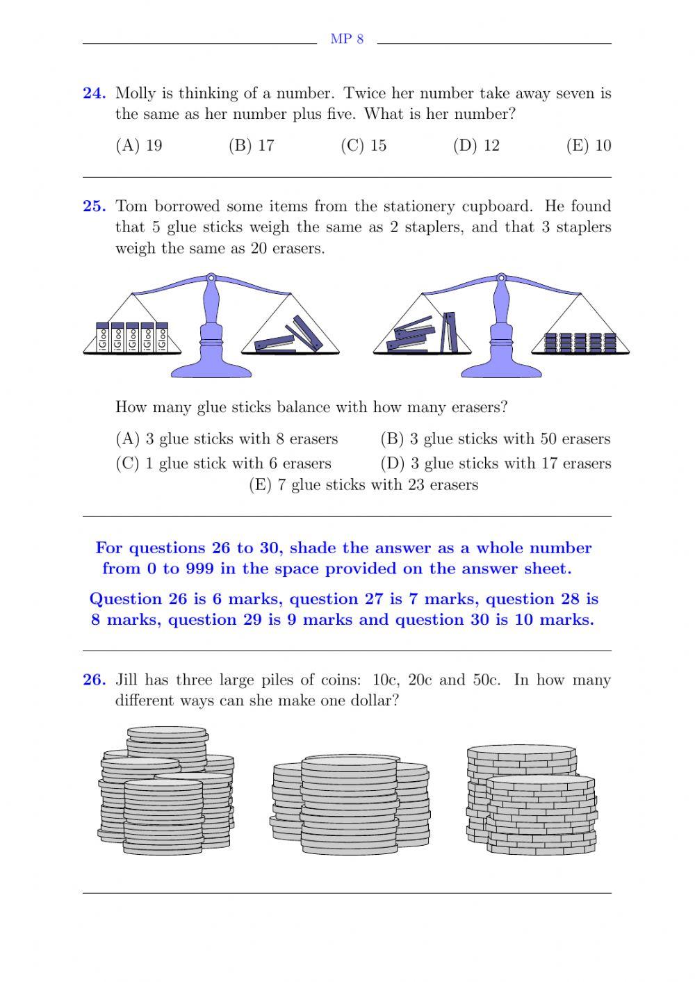 AMC Math Challenge- LEVEL 1(Grade 3,4)