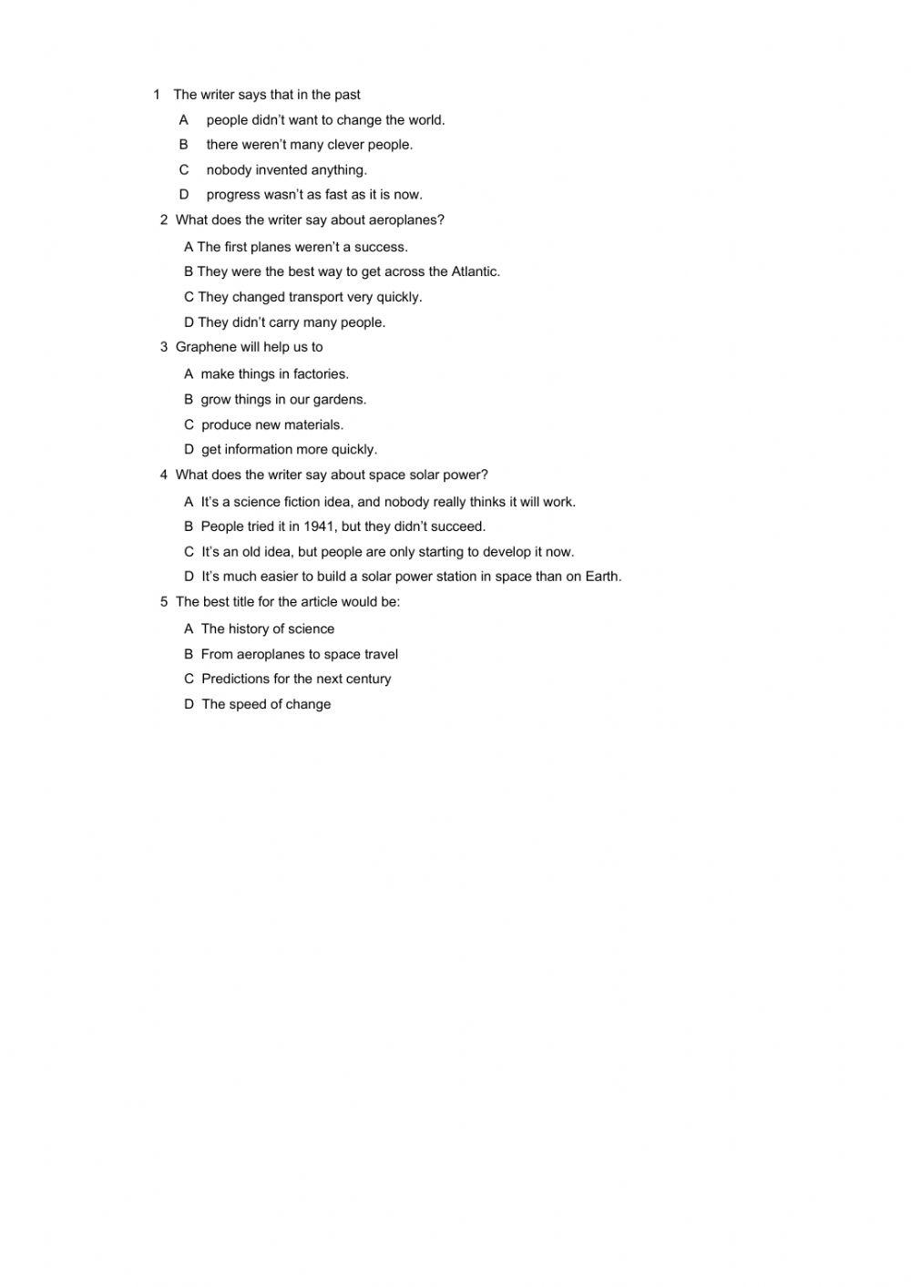 Solutions Intermediate reading and listening test