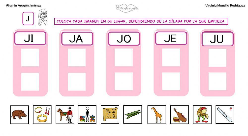 Clasificar sílabas J inicial en palabras, con grafemas.
