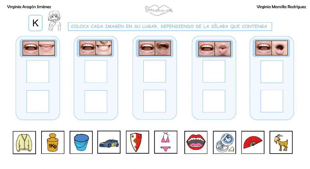 Clasificar sílabas con sonido K en palabras, con articulemas.