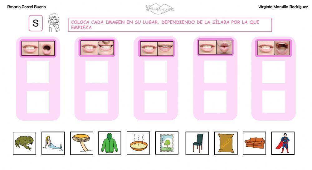 Clasificar sílabas con sonido S inicial en palabras, con articulemas.