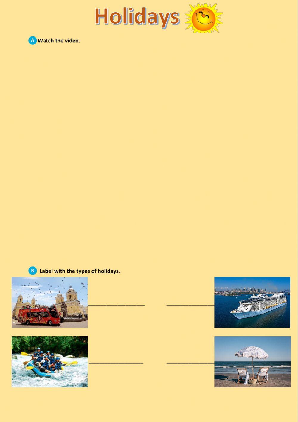 Holidays online activity for A2 level Live Worksheets