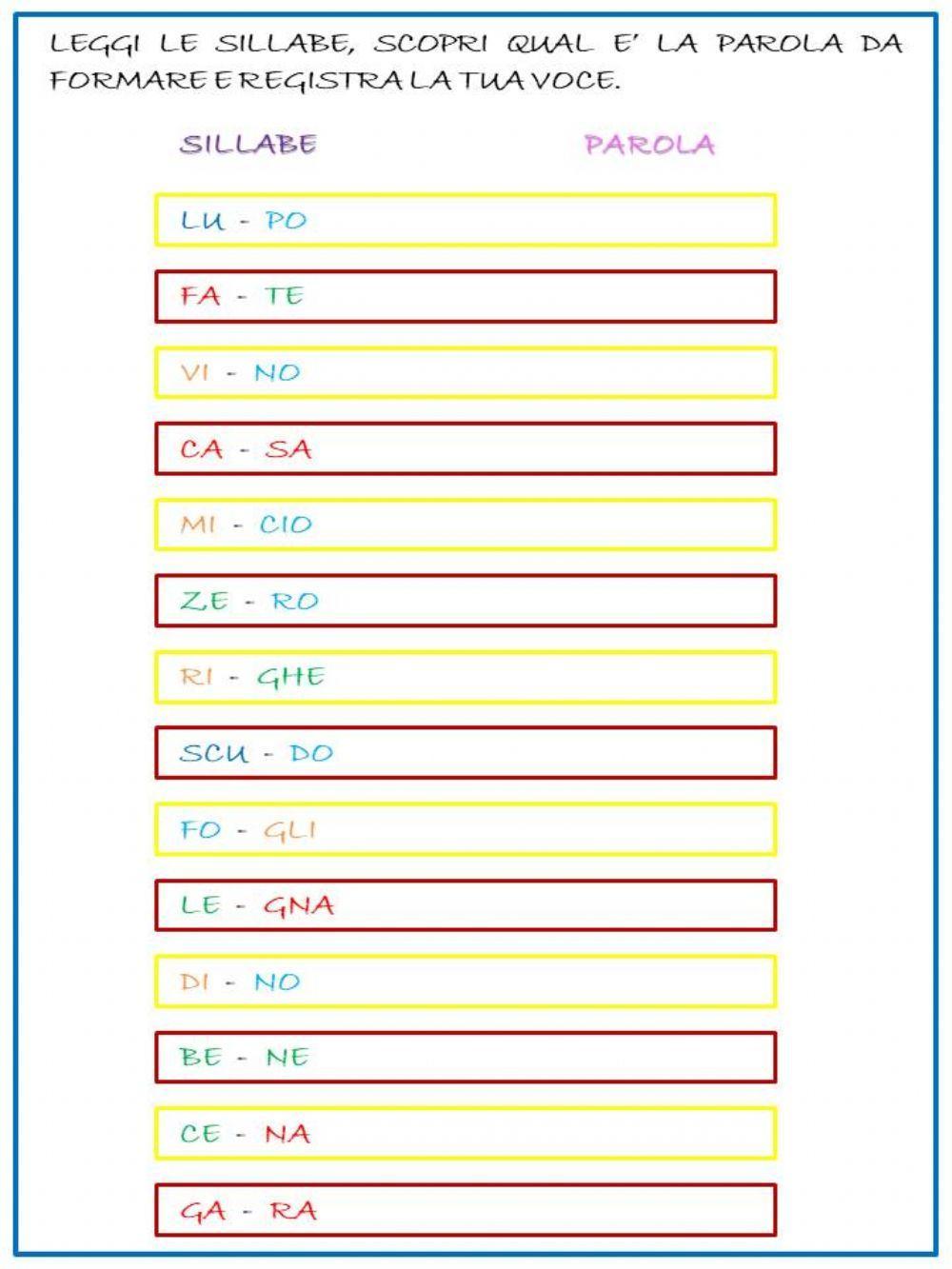 Lettura di sillabe e formazione di parole