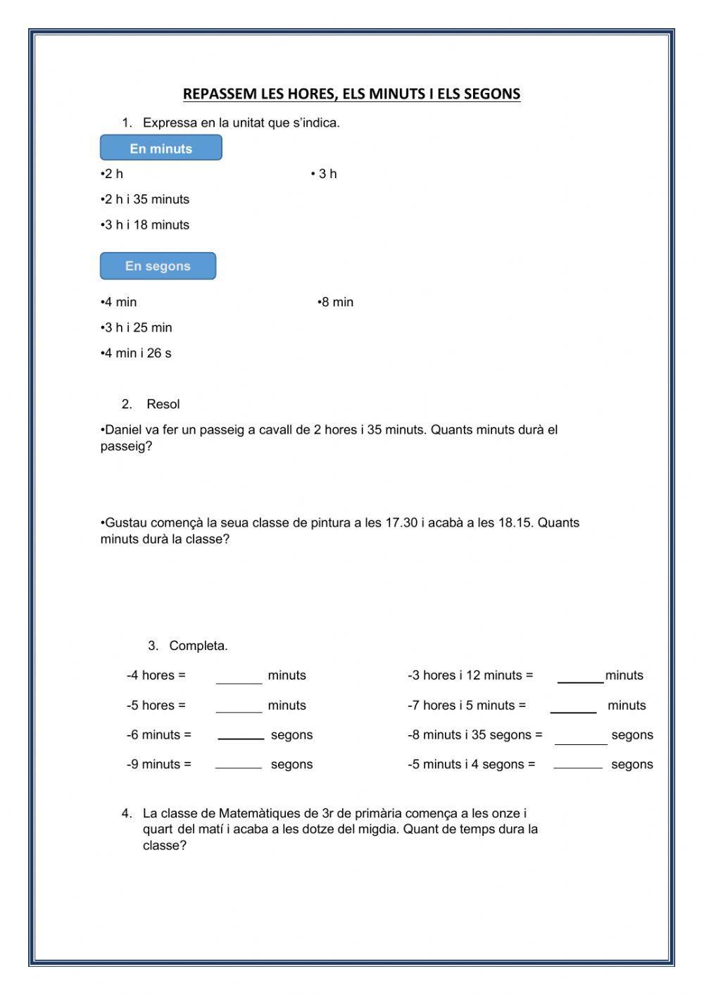 Les hores, minuts i segons