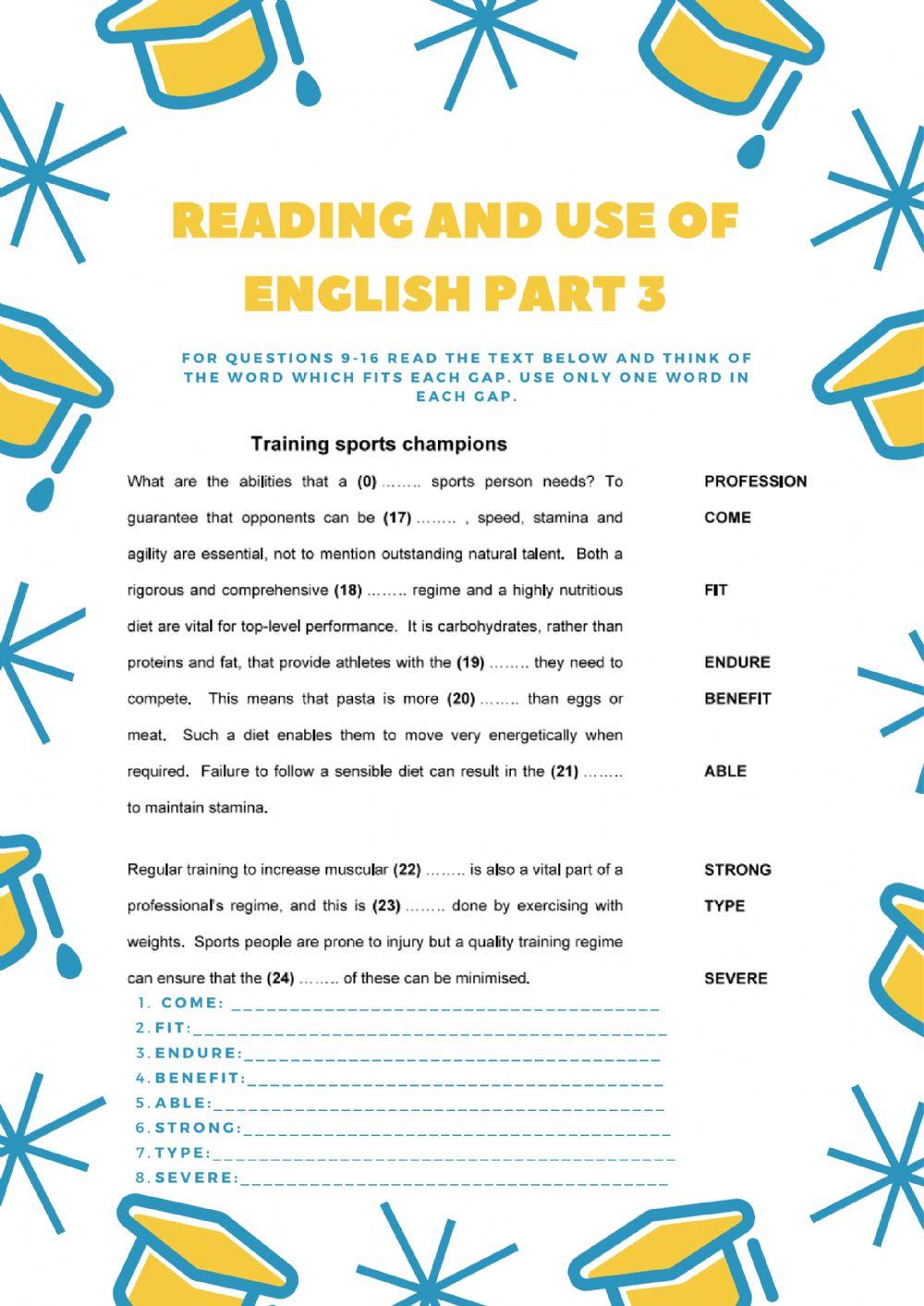 Reading and use of english CAE (PART 3)