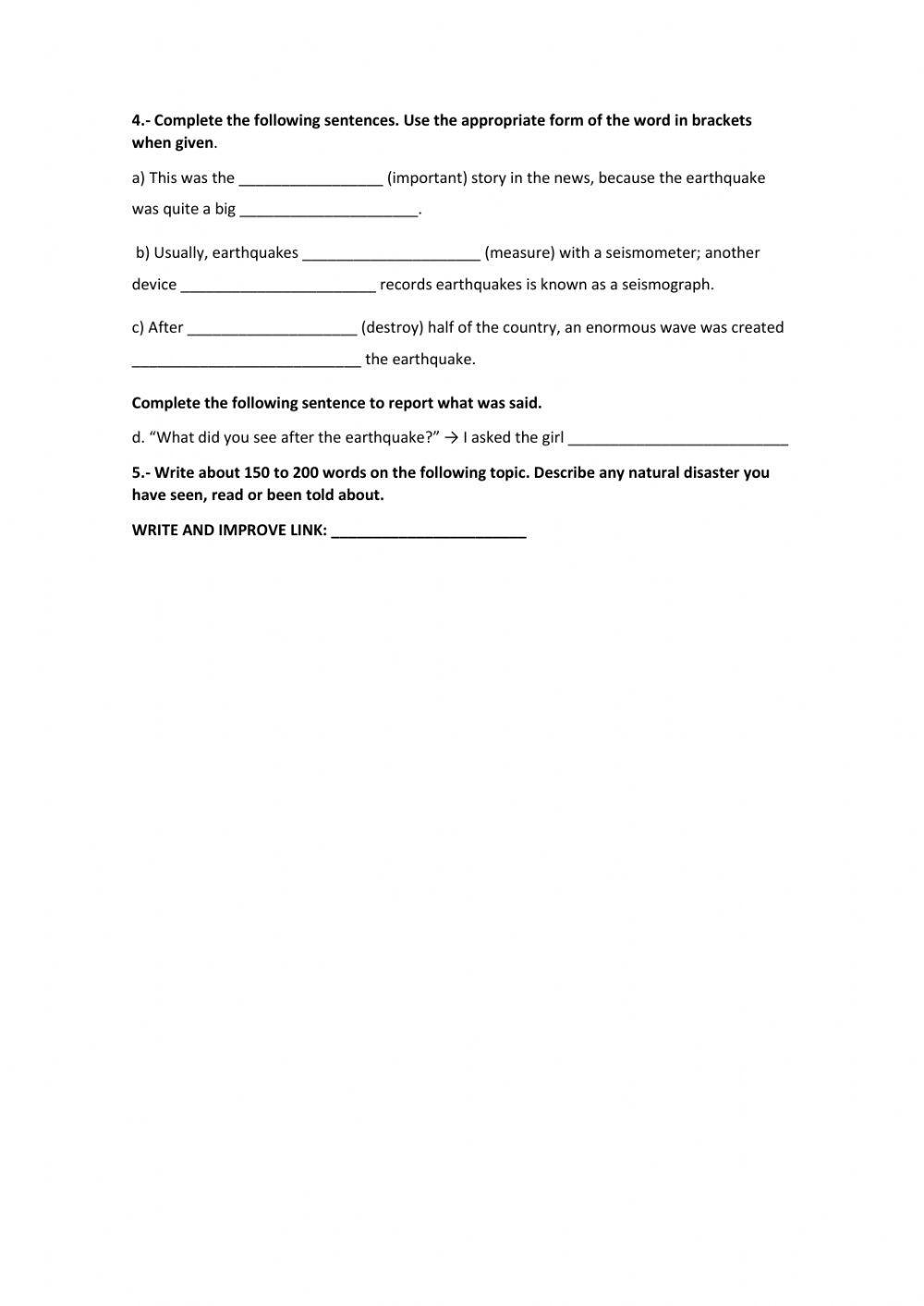 Earthquake Hits Britain EvAU Text