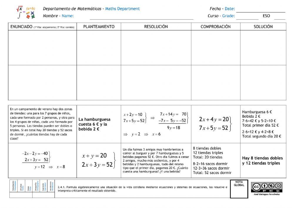 Sistemas de ecuaciones. Problemas