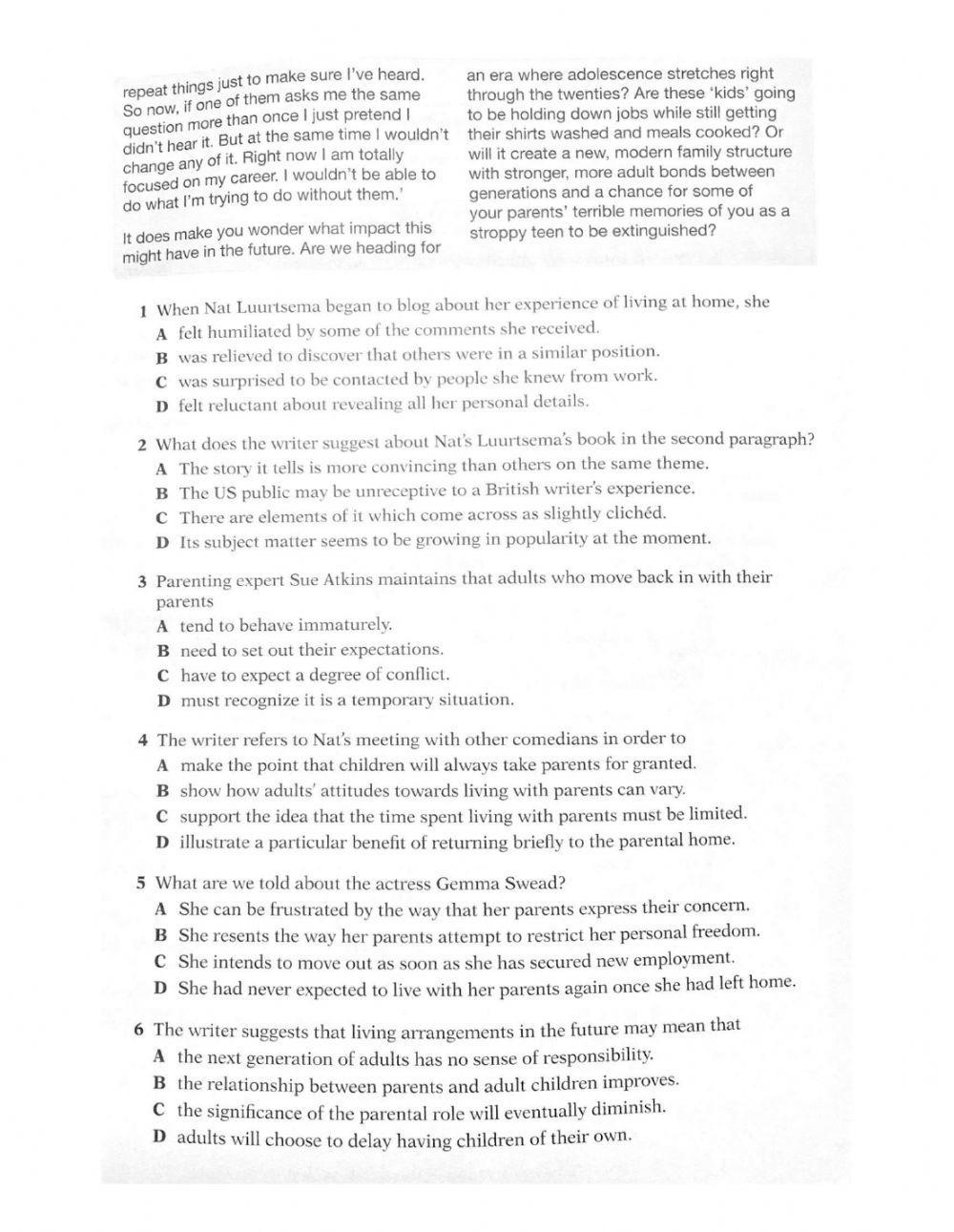 MULTIPLE CHOICE CAE ( Back to the nest)