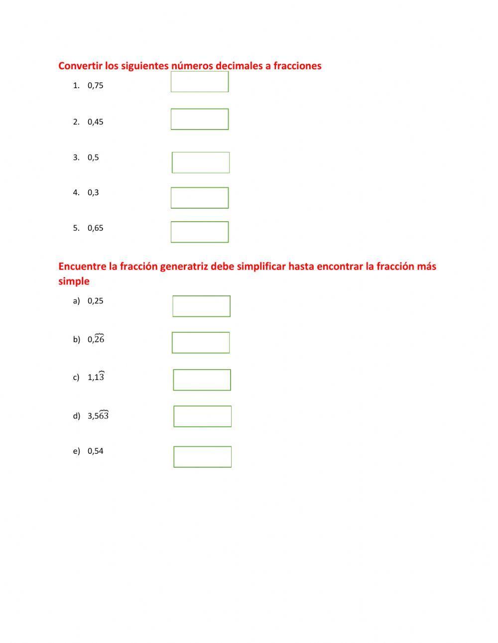 Fraccion generatriz de un decimal