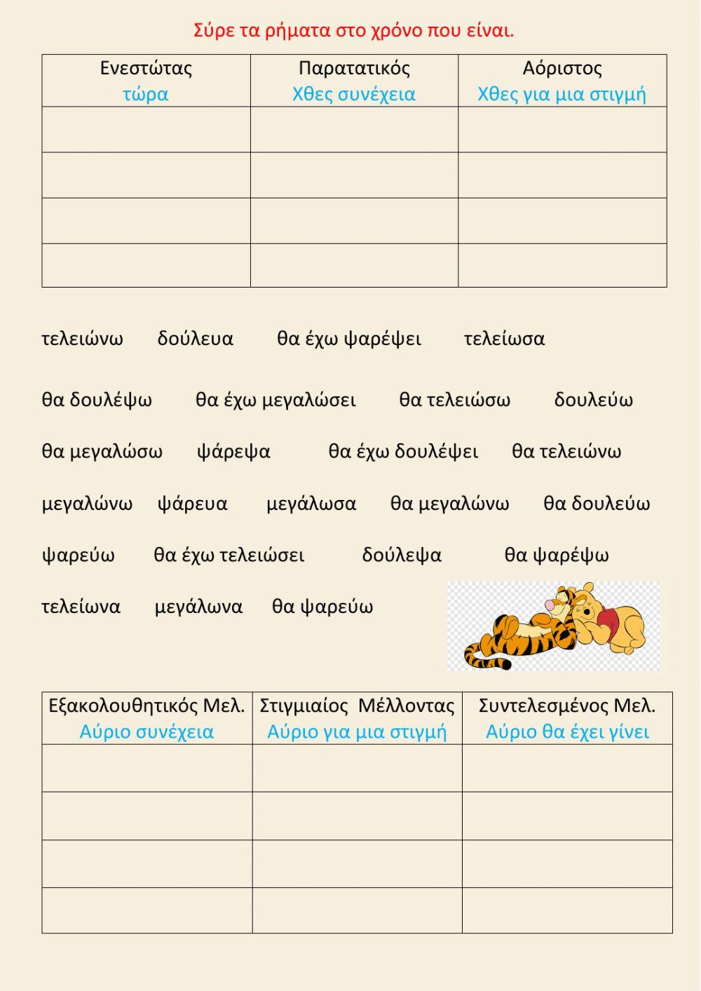 Χρόνοι ρημάτων και παλιά επαγγέλματα