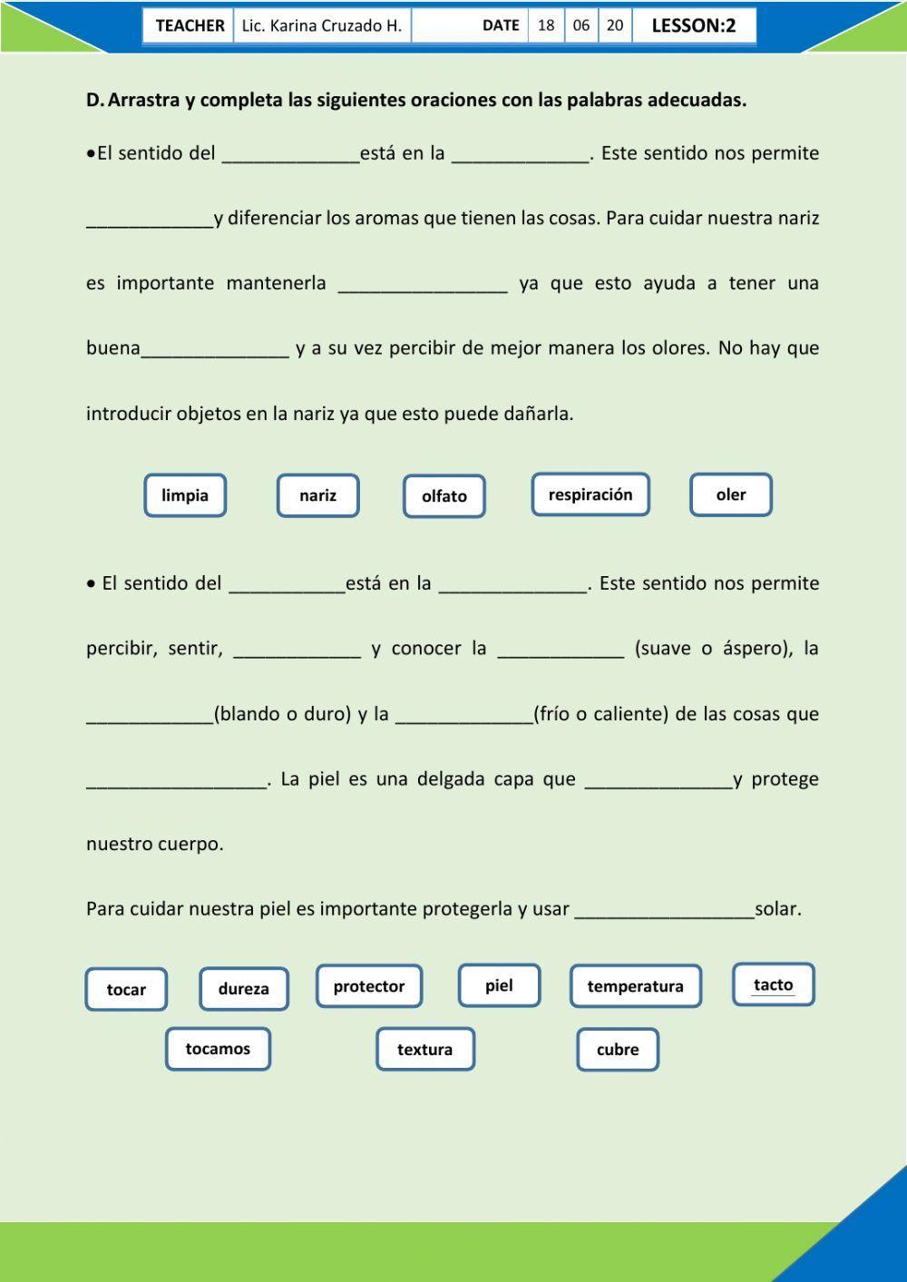 Evaluación - Los sentidos