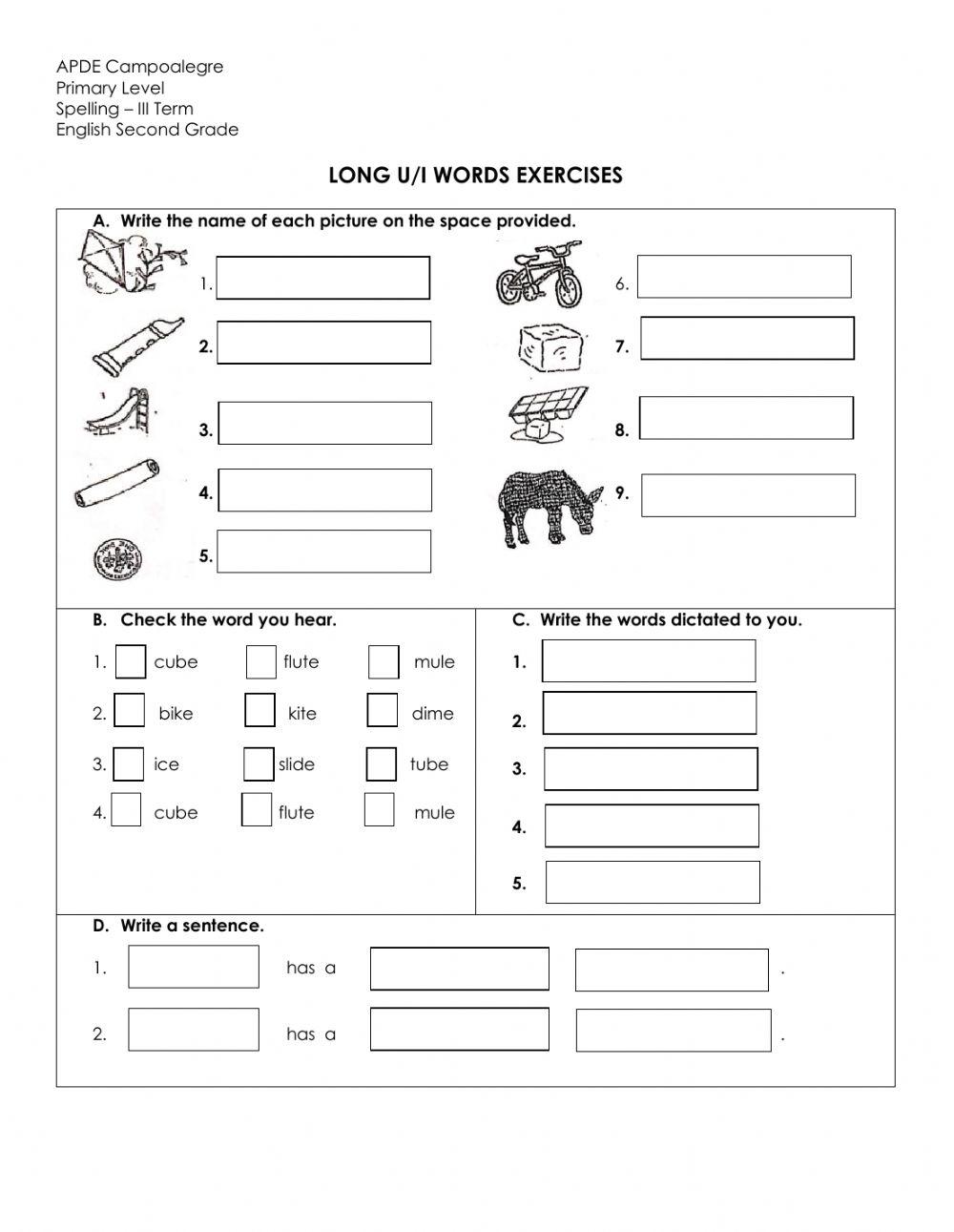 Long u-i words exercises