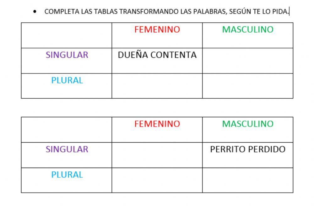 Completamos los cuadros