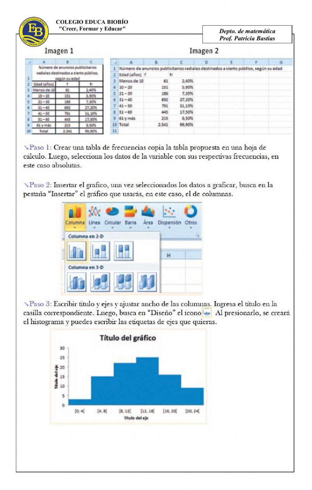 CLASE 31, 7° Representar datos obtenidos de una muestra utilizando planilla Excel.