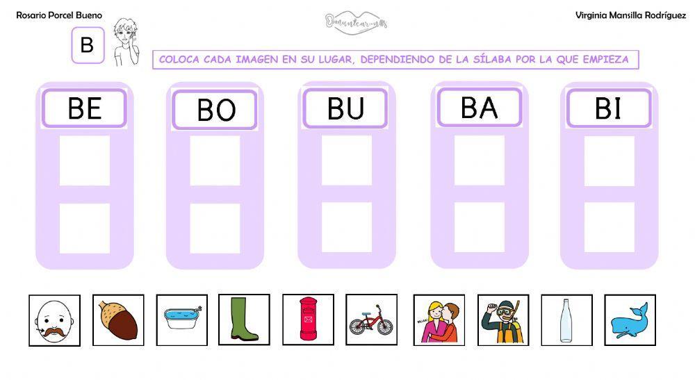 Clasificar sílabas B inicial en palabras con grafemas