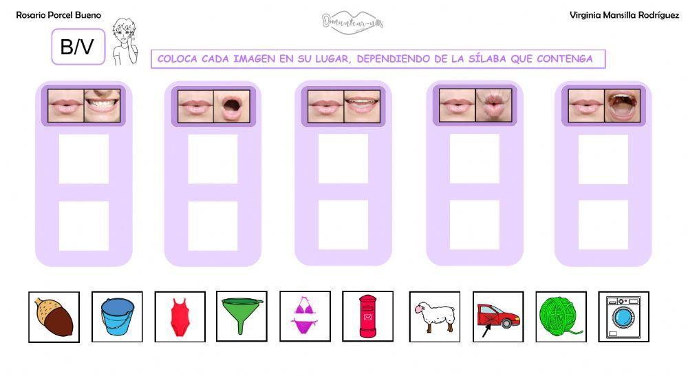 Clasificar sílabas con sonido B, en palabras con articulemas