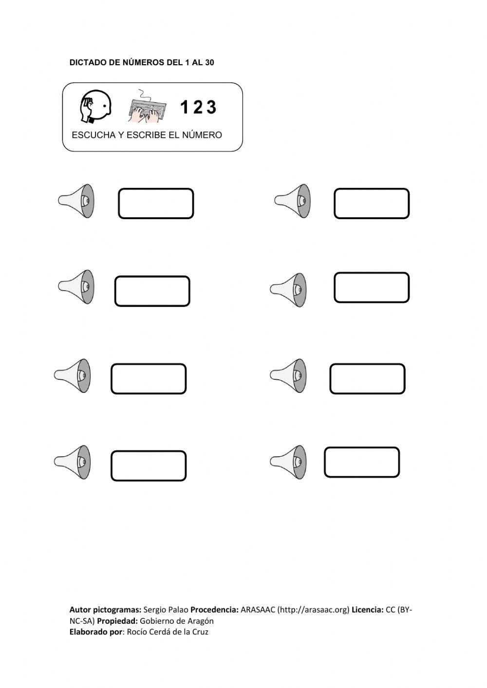 Dictado de números hasta 30