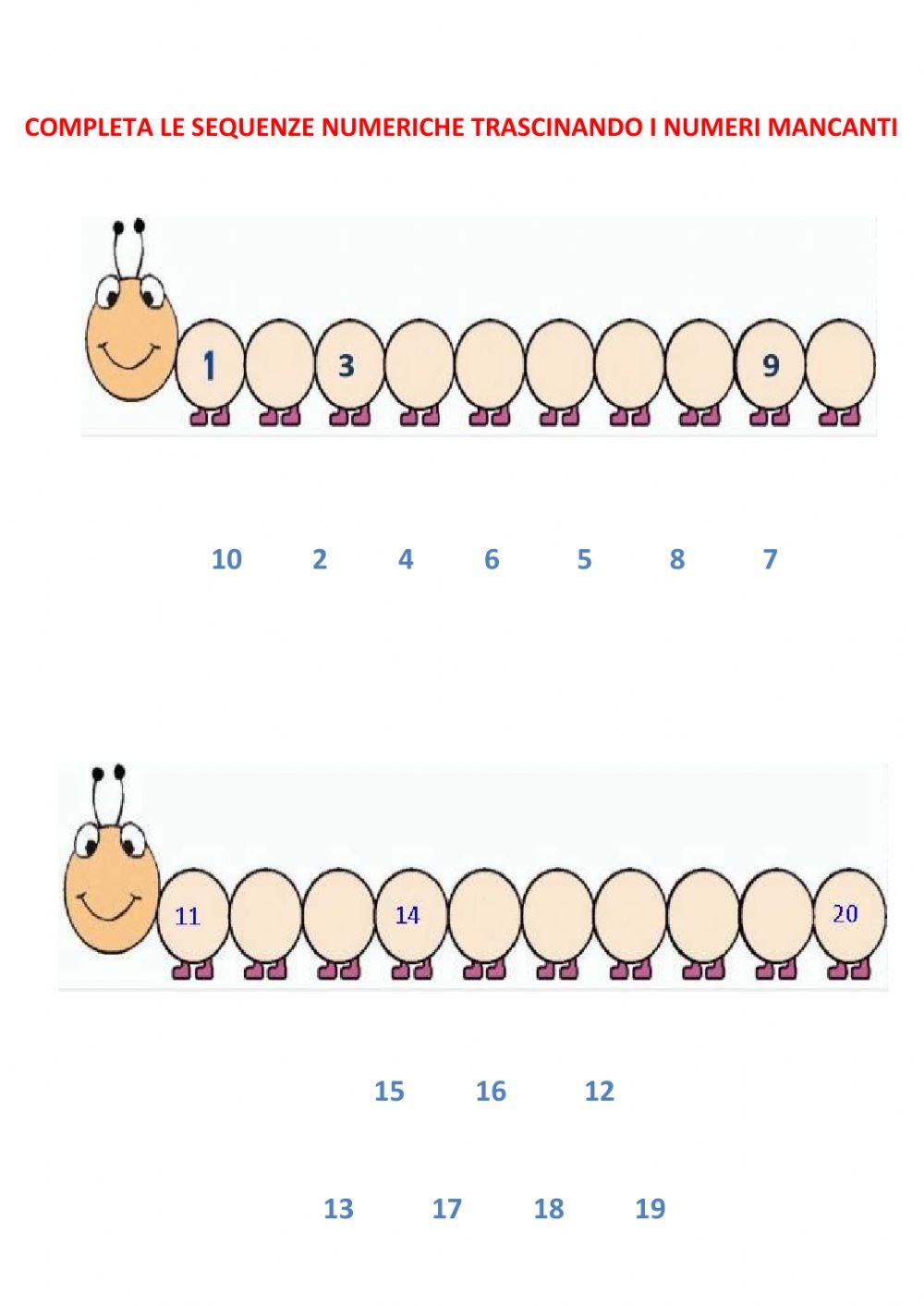 Completa le sequenze numeriche Completa le sequenze numeriche