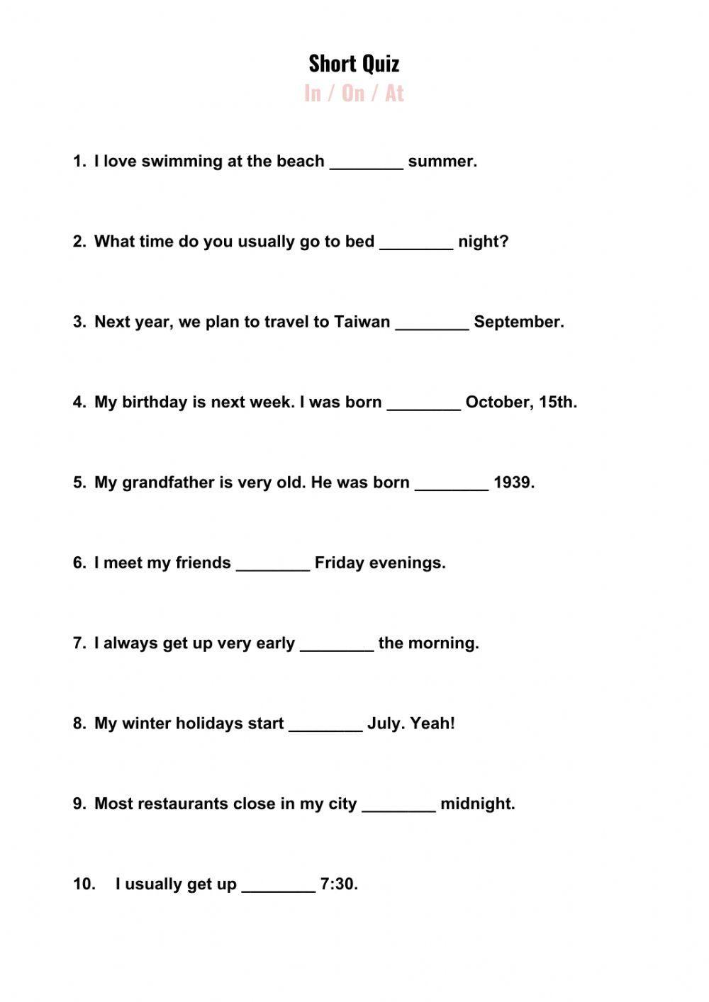 Prepositions: in-on-at