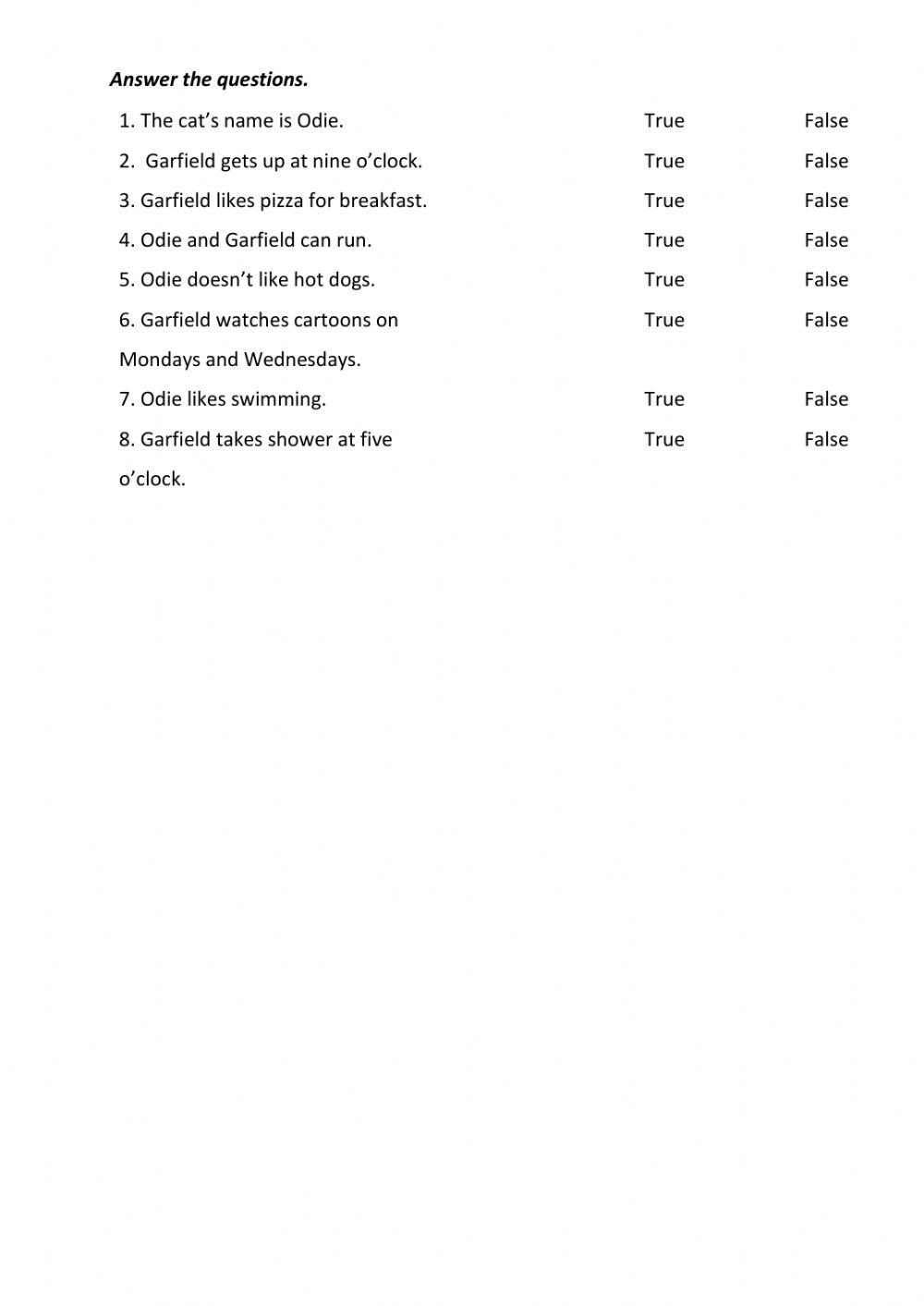 Daily routines Days of the week