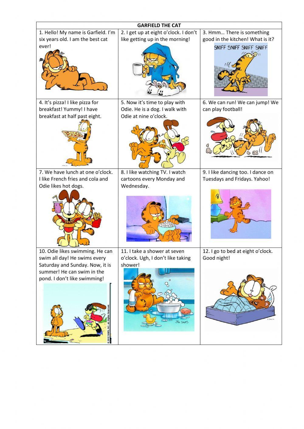 Garfield's daily routines