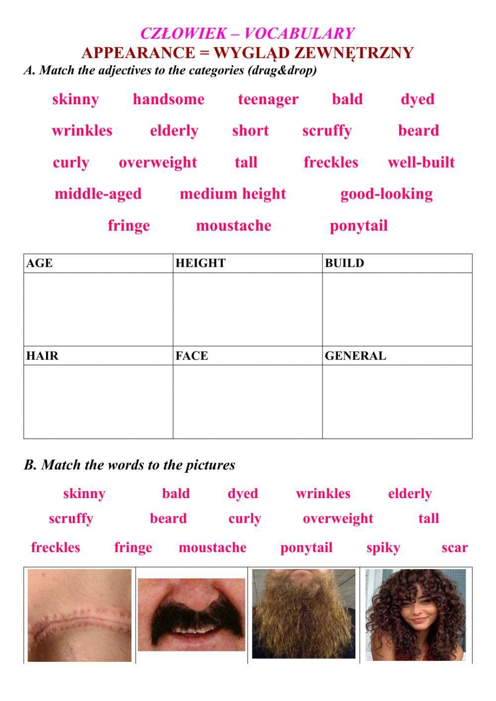 Człowiek Wygląd zewnętrzny słownictwo