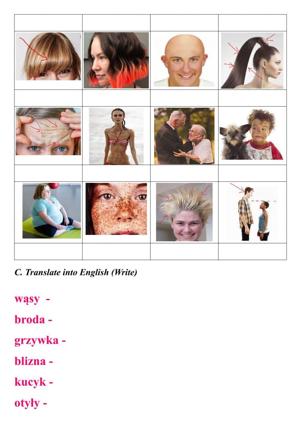 Człowiek Wygląd zewnętrzny słownictwo