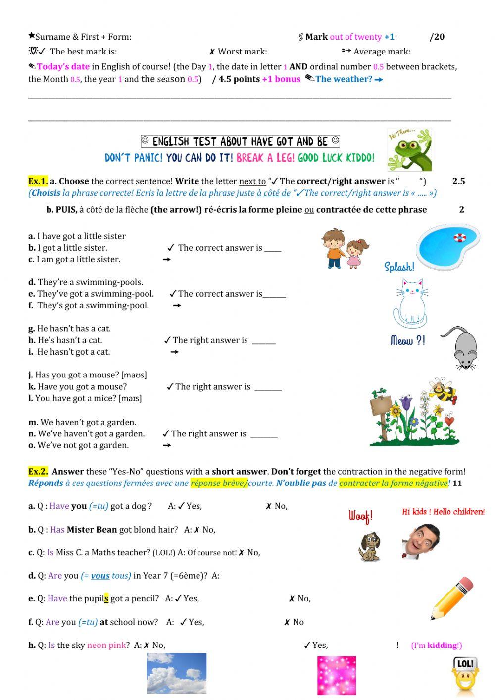 Yes-No questions and short answers with have got and be