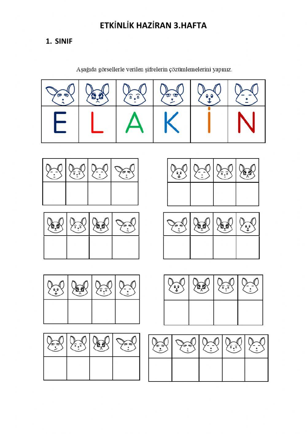 1.2. sınıf- harfler 'ELAKİN' bulmaca ve masal
