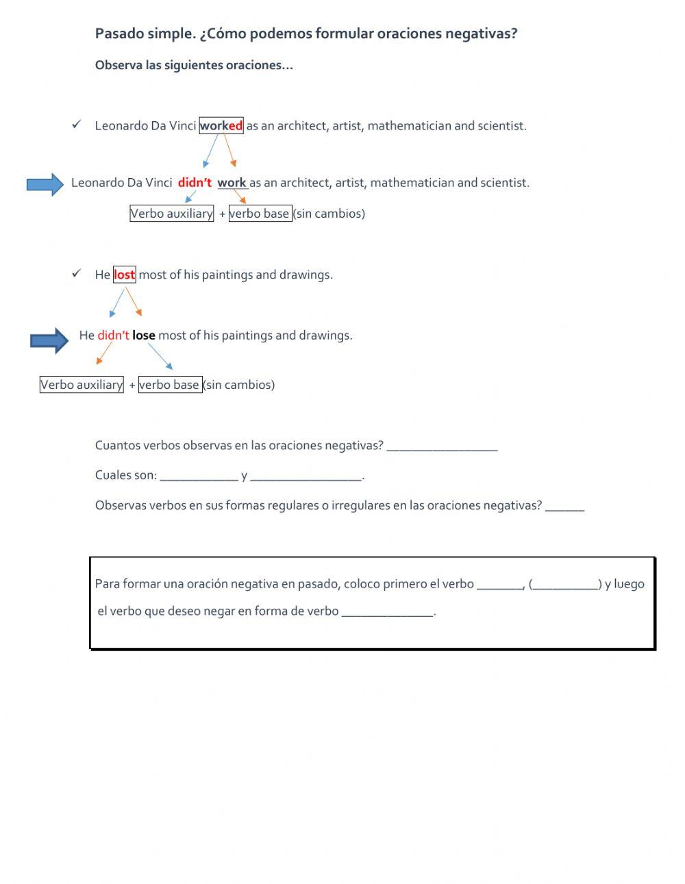 Pasado simple oraciones negativas
