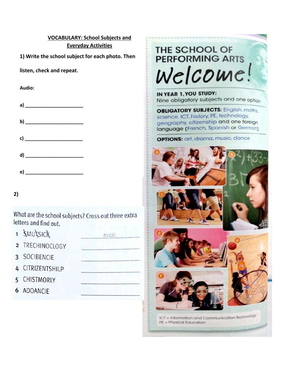 School Subjects and Everyday Activities