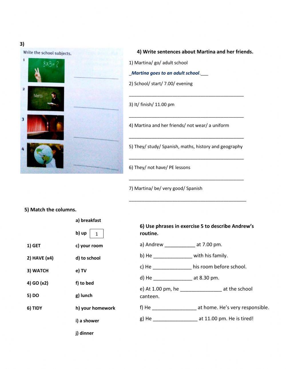 School Subjects and Everyday Activities