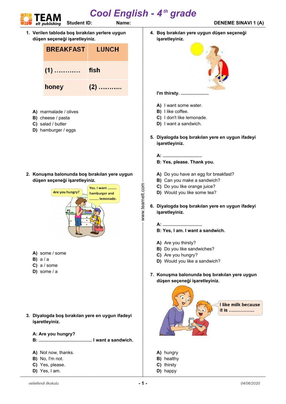 Unit 10 food and drinks exam