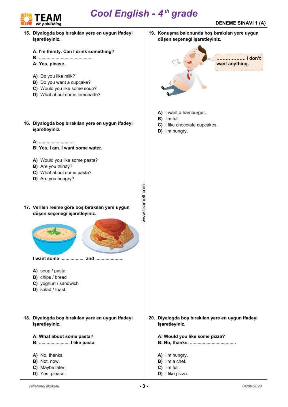 Unit 10 food and drinks exam