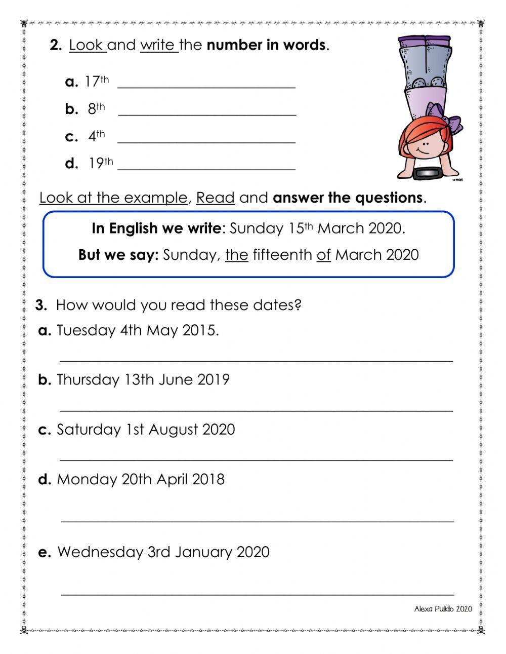 Ordinal Numbers - dates