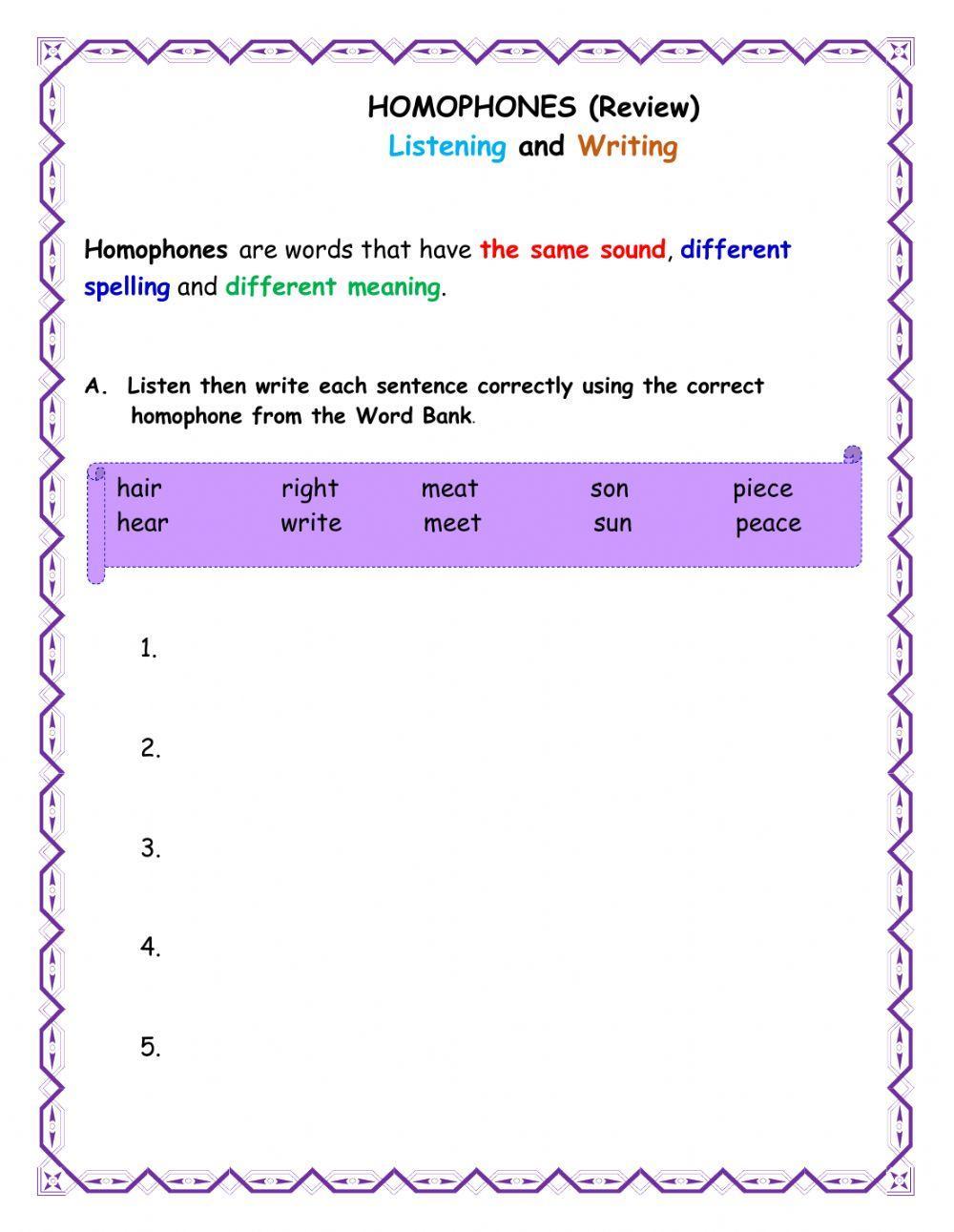 Synonyms, Antonyms, Homonyms, and Homophones - ESL worksheet by sldiaz -  Worksheets Library, image size:1000x1291