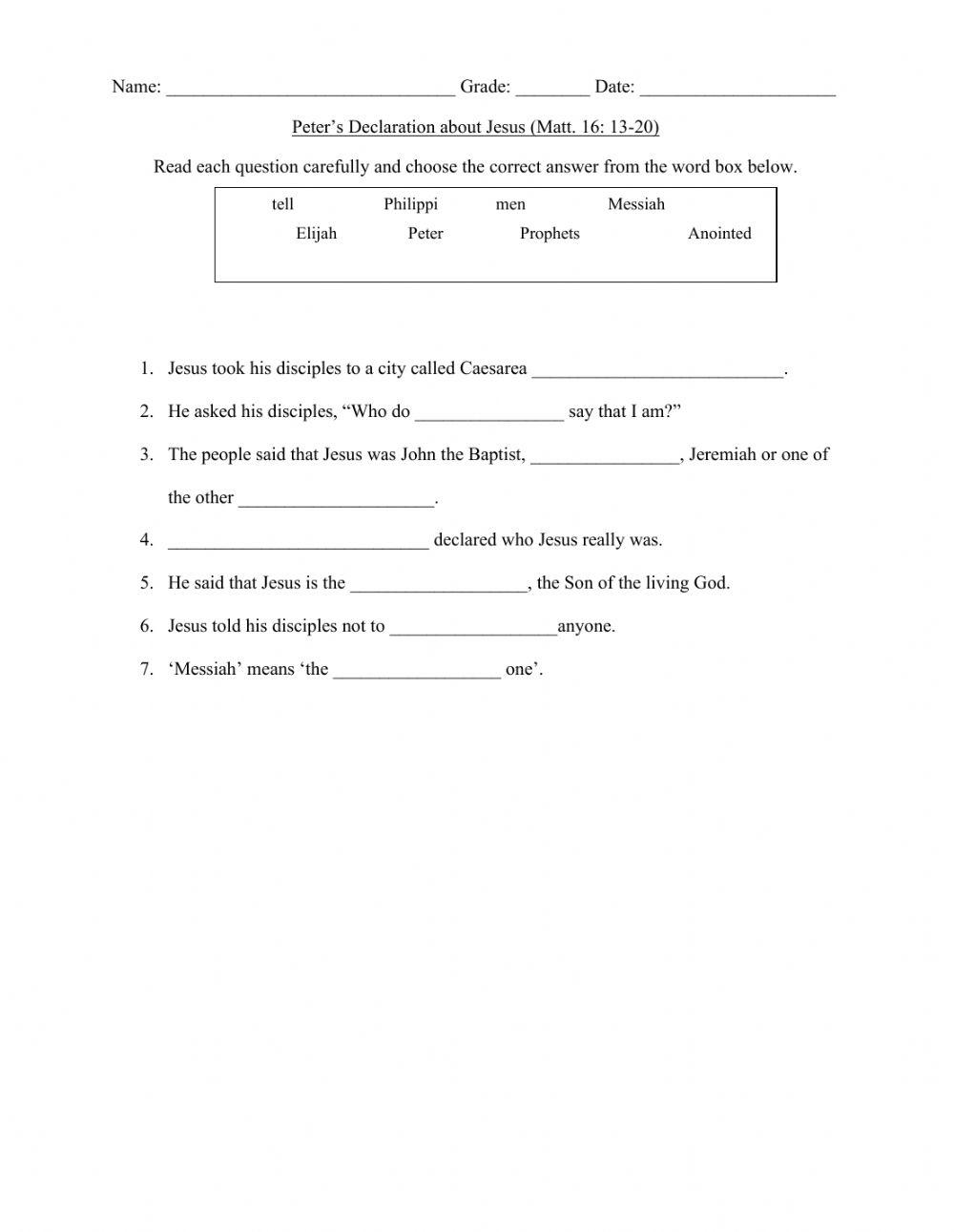 Peter's Declaration of Jesus